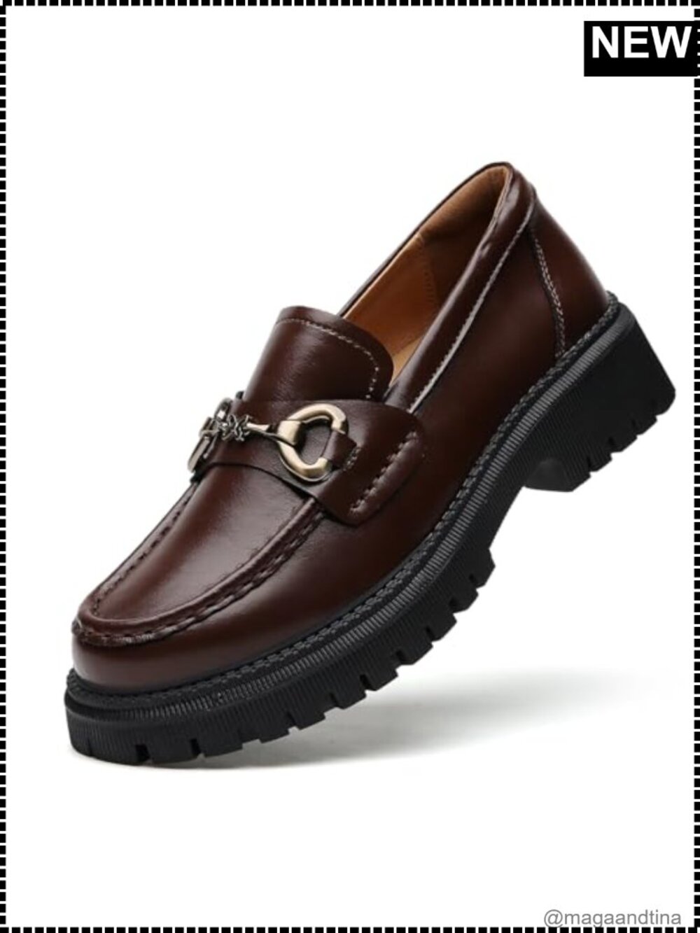 Women's Leather Platform Loafers Chunky Slip-On Business Casual Shoes